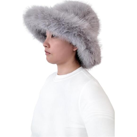 Oversized Winter Faux Fur Bucket Hat for Women Light Gray - Picture 3 of 5
